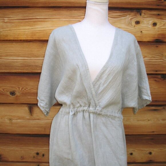 NWT Pure Lino 100% Linen V Neck Midi Dress S M L XL - Picture 3 of 10